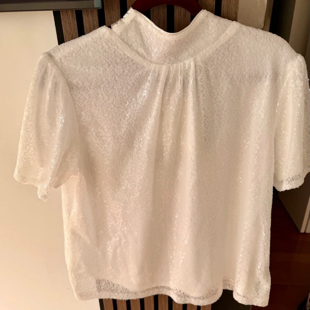 New York & Company Snow White Sequin  Blouse - Picture 2 of 5